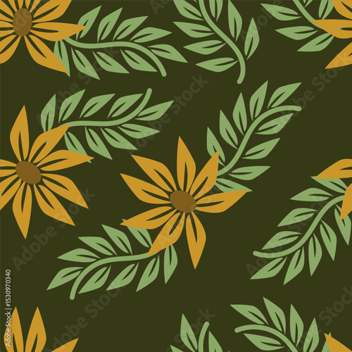 textile design with cute silhouette foliage pattern image
