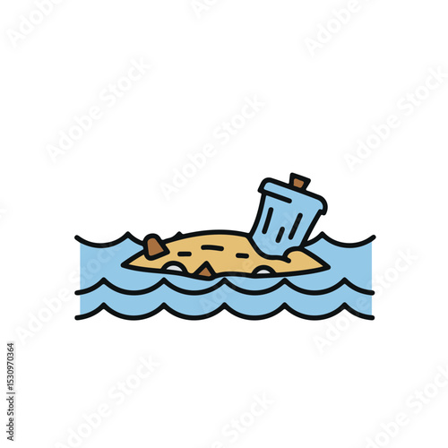 Trash island in the water causing environmental pollution.