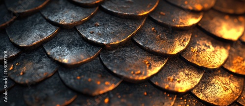 Detailed scales reflecting warm light from a fire