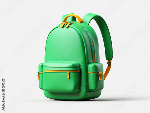 Green Backpack with Yellow Accents 3D Render