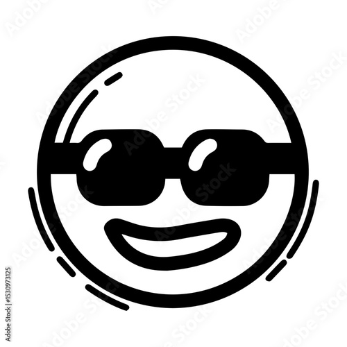 Outline style emoji exuding a swag or cool demeanor. Features dark sunglasses and a confident smirk. Suggest a laid-back and stylish attitude, conveying coolness, confidence, a deal with it attitude