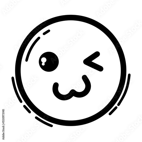Outline style emoji playfully winking with a cute expression. Features one open eye and a gentle wink, with a puckered "cat-like" mouth. Convey cuteness, playfulness, lighthearted teasing, friendly