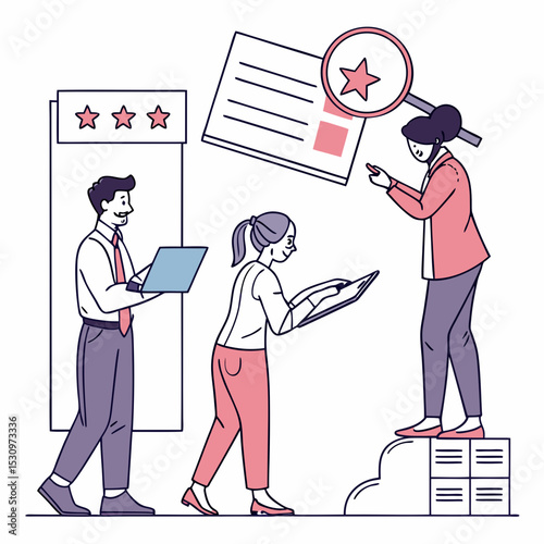 Work Hiring Concept. Young men and women send out resumes and look for vacancies to get job. Professional employees or human resources. Best candidate .