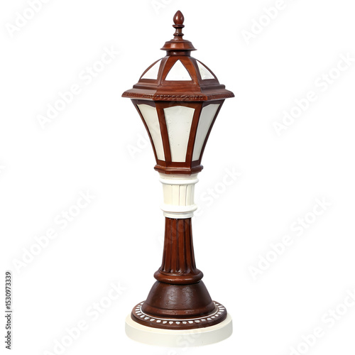 Elegant Brown and White Outdoor Lamp Post:  Perfect for Garden or Pathway Lighting