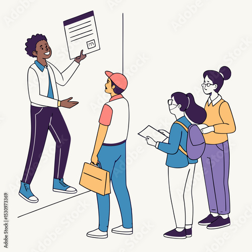 Work Hiring Concept. Young men and women send out resumes and look for vacancies to get job. Professional employees or human resources. Best candidate .