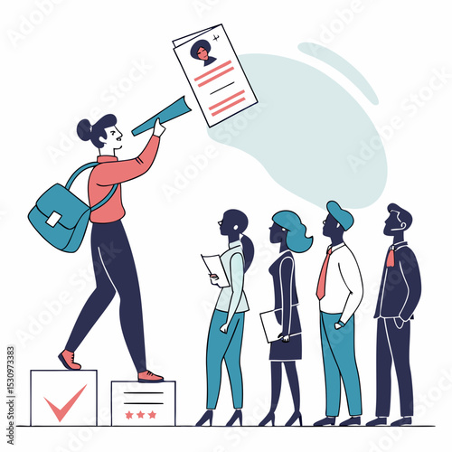 Work Hiring Concept. Young men and women send out resumes and look for vacancies to get job. Professional employees or human resources. Best candidate .