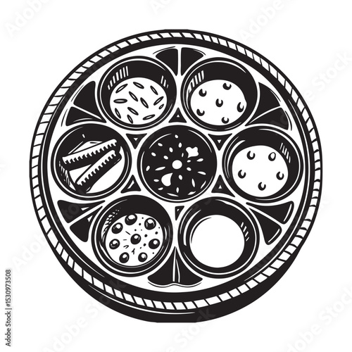 silhouette of indian thali plate