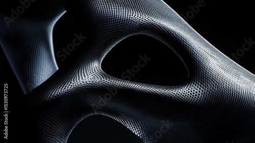 Abstract close-up of a textured, futuristic sculpture with intricate patterns against a dark backdrop