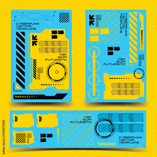 y2k 2000s scifi cyberpunk retro-futuristic layout template set dashboard for ux-ui application, 2d vector illustration