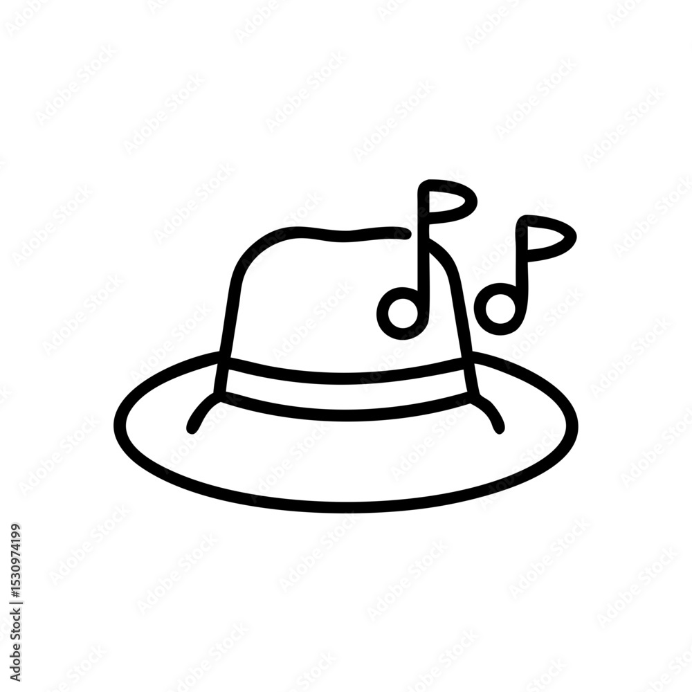 Line art music-themed hat, black and white, party celebration icon Line art music-themed hat, black and white, party celebration icon
