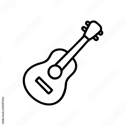 Toy guitar icon, line art in black and white, kids music learning toy