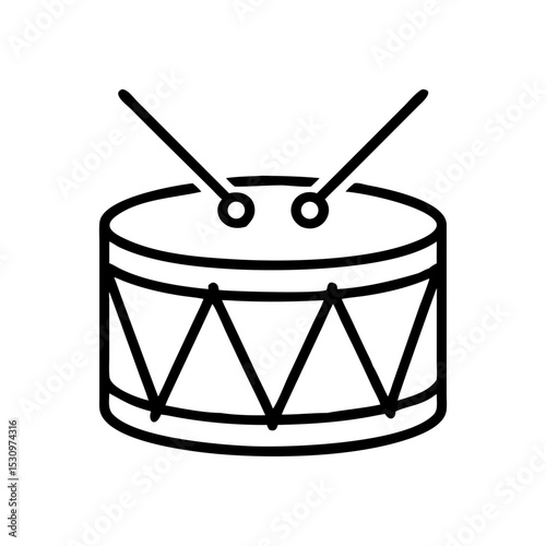 Toy drum icon in black and white, rhythmic music toy for kids