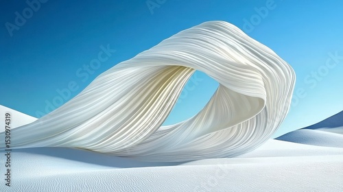 Abstract White Fabric Sculpture in Desert Landscape