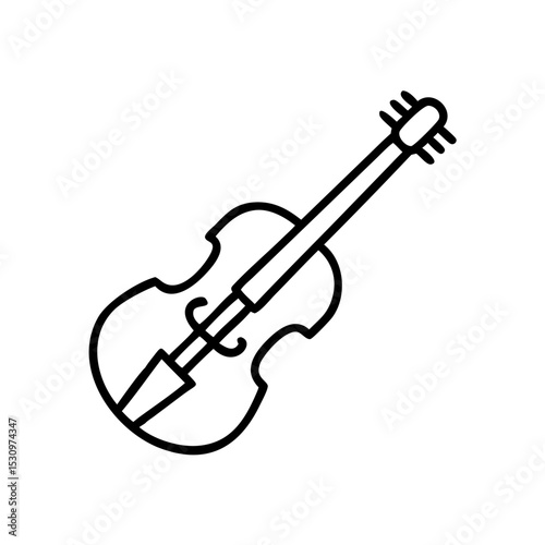 Toy violin icon in black and white, string instrument for child music
