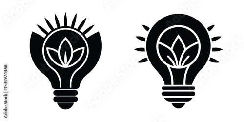 Light Bulb With An Unfolding Lotus Symbolizing Spirituality Silhouette on White Background