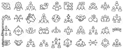 Icons representing teamwork and collaboration in various styles  