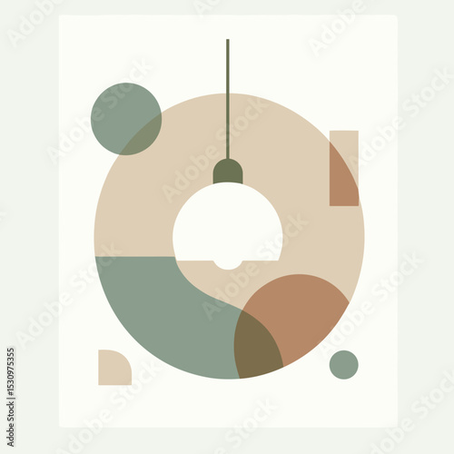 Minimalist pendant light with geometric shapes and soft color palette