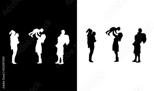 silhouette of mother and child's, mother and child silhouette vector, mother and child silhouette icon, symbol, mother and child symbol design, black silhouette of mother and child, art, vector,