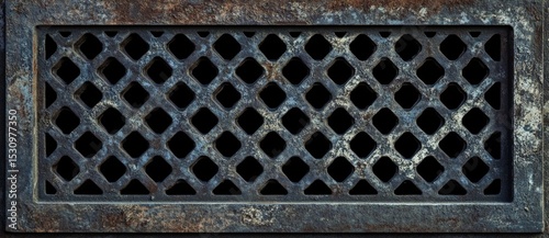 Intricate rusty metal grate design