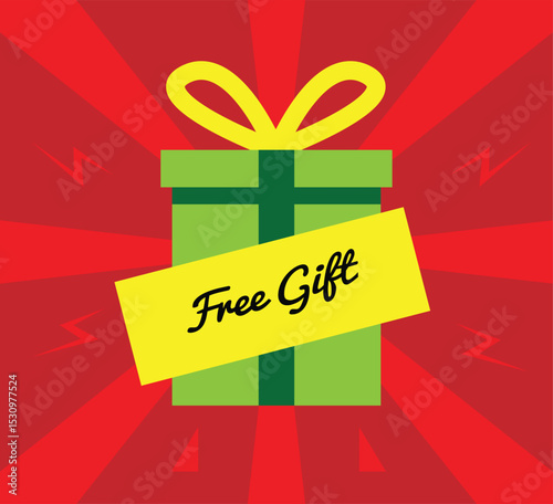 Free Gift Package Present Box on Colorful Red Background. Sale campaign and gift for customers concept vector art