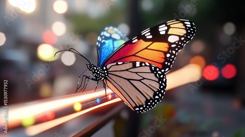 Colorful Butterfly on Glowing Lights
