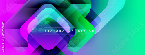 Abstract geometric shapes, vibrant colors blend. Modern design elements create dynamic background. Gradient transitions offer visual interest.