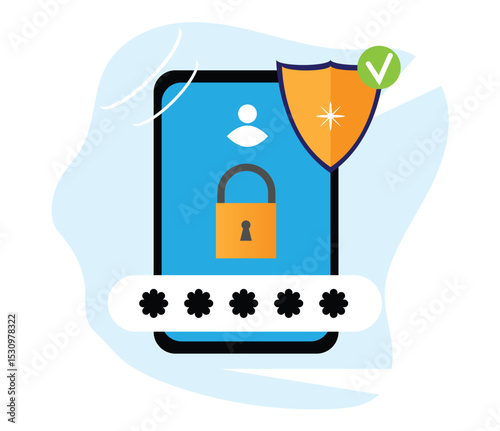 Smartphone Login Protection System with Lock Password and Shield. Digital information device security concept vector art