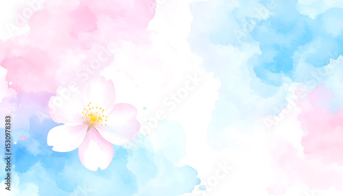 Pastel Watercolor Flower Background Soft Pink, Blue, and White Floral Design