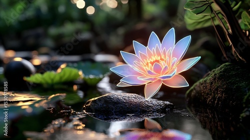 Glowing Lotus Flower in Dark Water