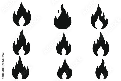 Fire icon vector set, Fire flame icons bundle