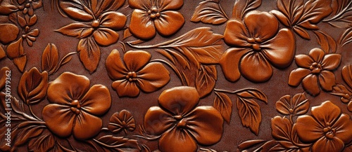 Detailed leather floral design in rich brown tones