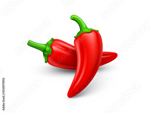 Two Fresh Red Chili Peppers Isolated on White Background