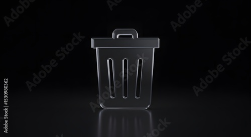 Transparent trash can icon on black background - Clean delete symbol