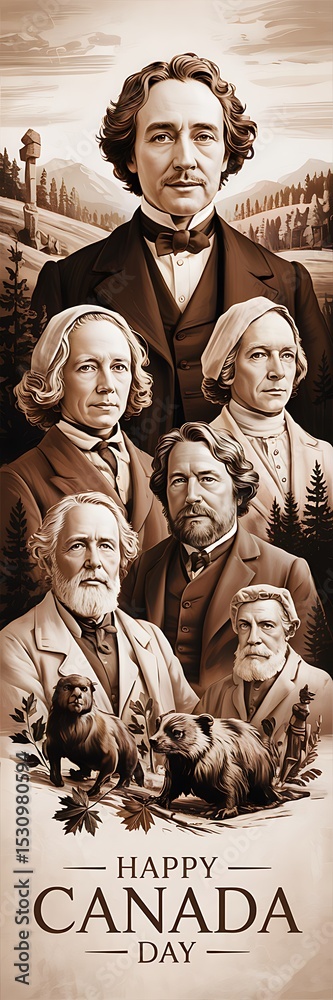 Naklejka premium Happy Canada Day vintage stamp and elegant typography design. Canada Day Story.