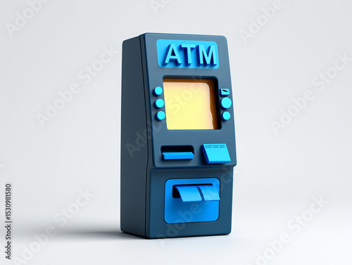Modern Blue ATM Machine Digital Rendering Illustration