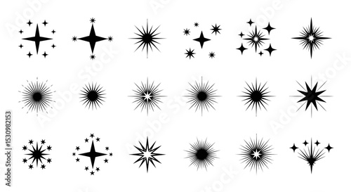 Four-Pointed Sparkle Star Icon Set – Vector Clipart for Logo, Social Media, and Design Elements