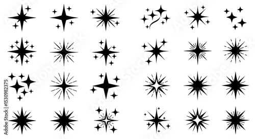 Four-Pointed Sparkle Star Icon Set – Vector Clipart for Logo, Social Media, and Design Elements