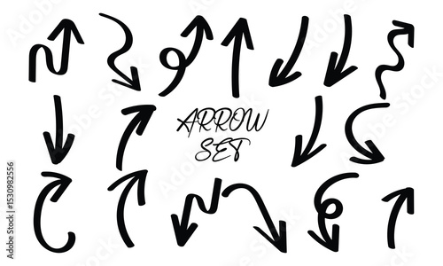 Arrow Icon Set – Flat Vector Collection of Directional Cursors, Navigation Signs, and Black Arrow Symbols