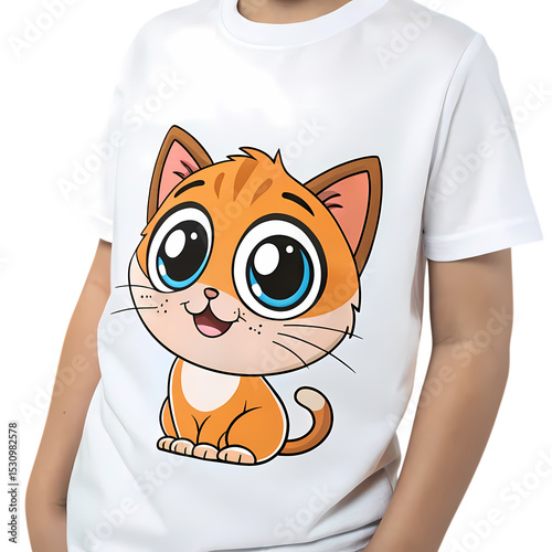 Cute Cartoon Cat T-Shirt Design: Kids Apparel, Orange Kitten Print