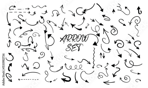 Arrow Icon Set – Flat Vector Collection of Directional Cursors, Navigation Signs, and Black Arrow Symbols