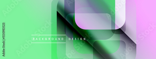 Abstract gradient background. Overlapping squares create dynamic visual effect. Light green transitions to soft pink hues. Minimalist design.