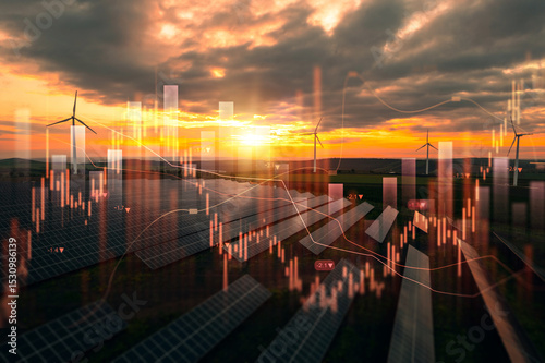 Increase in electricity prices on the world market. Green energy in full development.Investment finance chart,stock market business and exchange financial growth graph