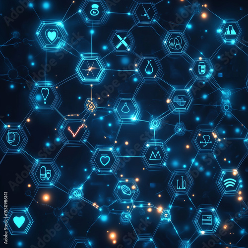 A colorful, abstract image of various icons and symbols, including a heart, a cross, and a dollar sign. Concept of interconnectedness and the importance of communication in our modern world