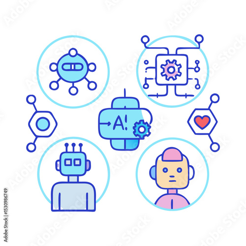AI Icons Set - Neural Networks, Chatbots, Robotics Flat Design