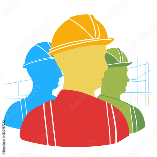 Construction workers in colorful helmets representing Labor Day  