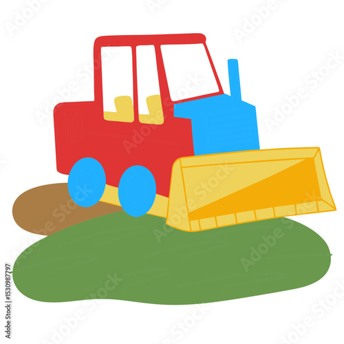 Colorful bulldozer on grassy patch for Labor Day  