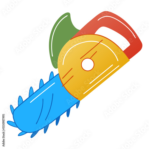 Cartoon chainsaw in vibrant colors for DIY projects  