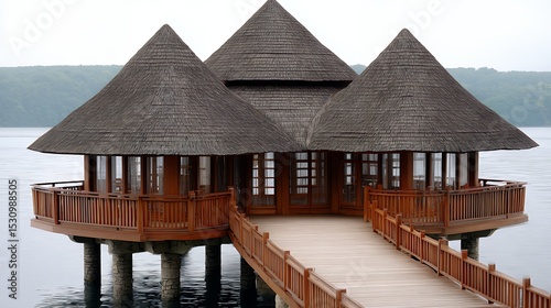 Overwater Wooden Bungalow on a Calm Lake Tropical Getaway