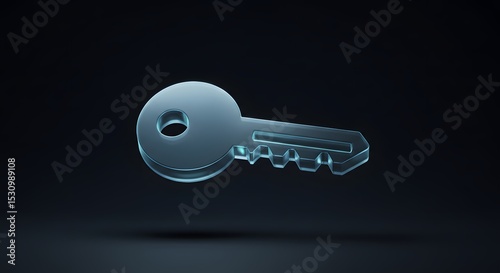 3D Render of a Glass Key on a Dark Background: Security Concept