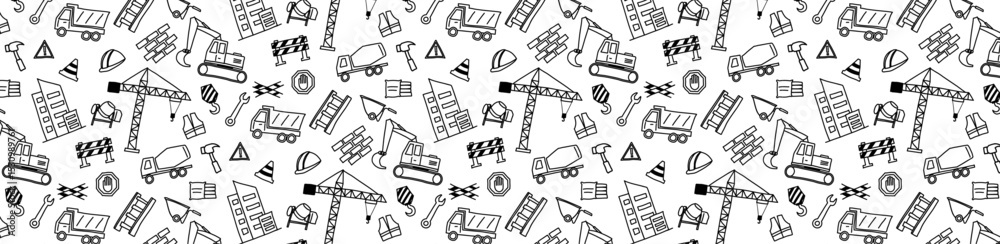construction doodle seamless pattern background architect engineer civil work
